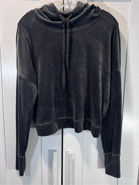 OFFLINE by Aerie Velour Hoodie Womens M Charcoal Gray Pullover Relaxed Soft